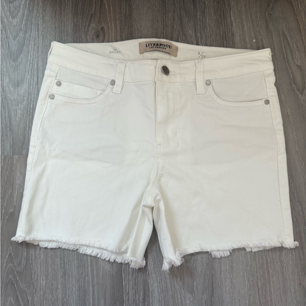 Liverpool White Jean Shorts with Frayed Hem